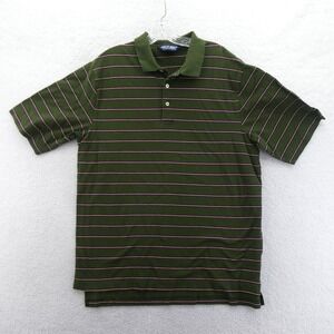 Polo Golf Shirt Mens Large Green Striped Short Sleeve Pima Cotton Polo Top